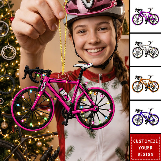 Personalized Bicycle Christmas Acrylic Ornament, Custom Name Cyclist Gift