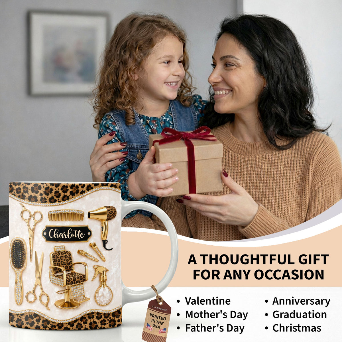Talented Hairdresser With Style Leopard Print And Golden Salon Tools - Personalized Custom Coffee Mug