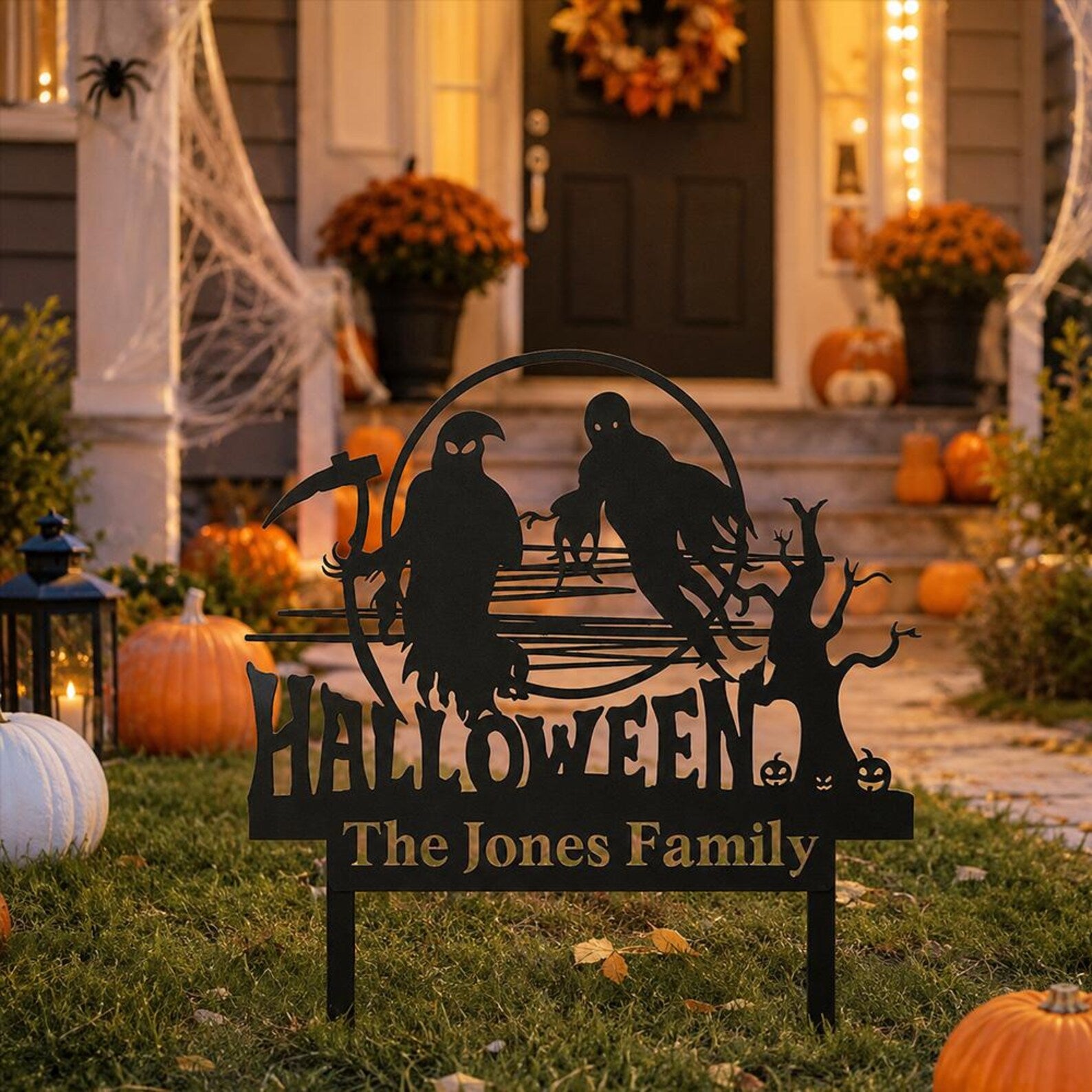 Personalized Halloween Ghost Grim Reaper Metal Yard Stake