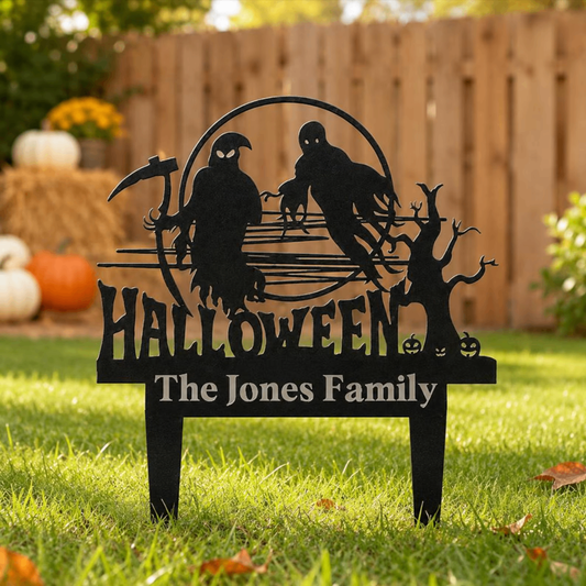 Personalized Halloween Ghost Grim Reaper Metal Yard Stake