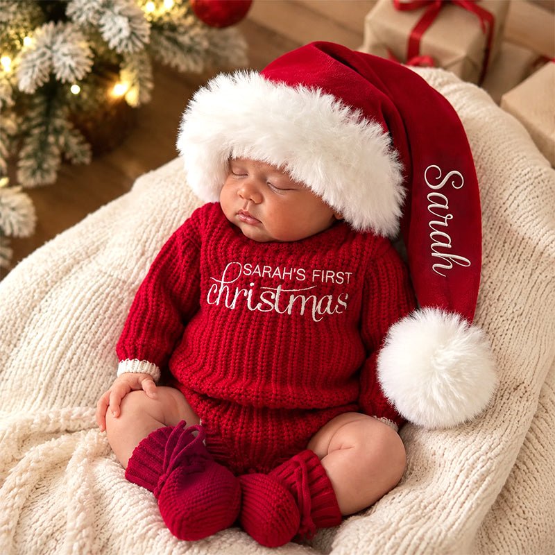 Personalized Baby’s First Christmas Organic Cotton Knit Romper - Canvasgiftco